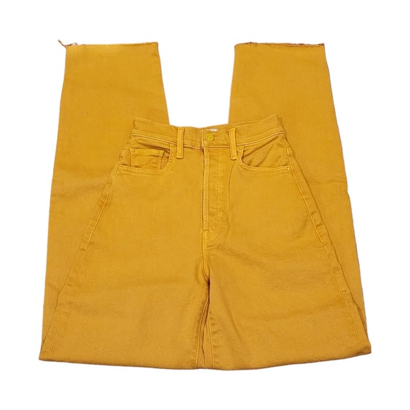 MOTHER The Curbside Heel Fray Straight Amber Yellow Jeans Size 23 - Picture 4 of 12